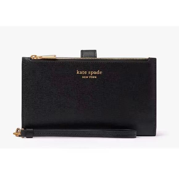 Kate Spade New York Morgan phone Bi Fold wallet Wristlet black Saffiano Leather - Picture 1 of 7